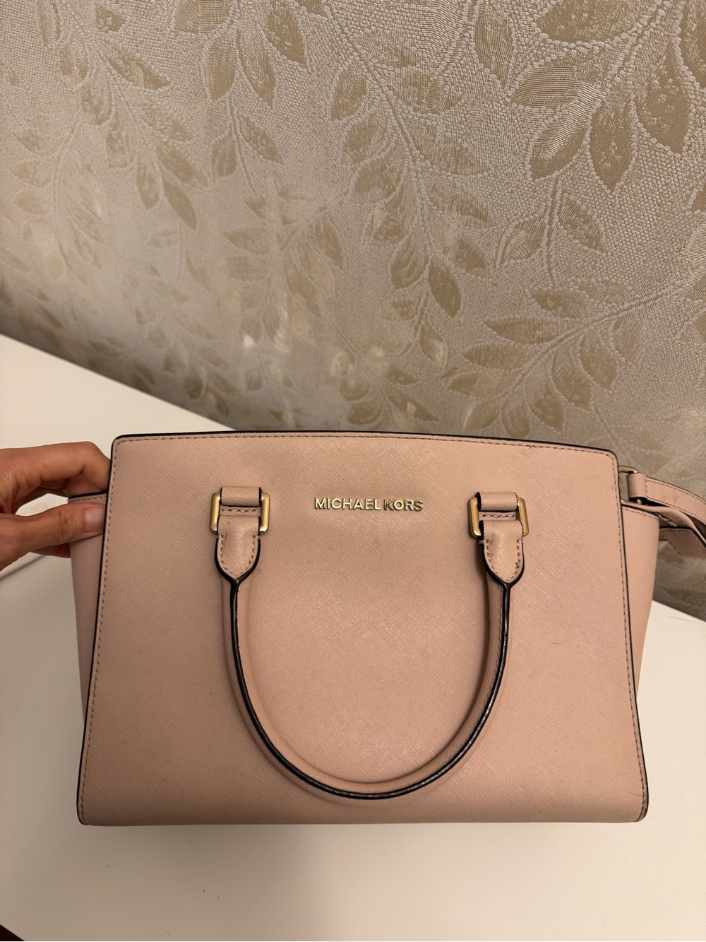 Michael Kors Pink Saffiano Satchel with Gold Hardware
